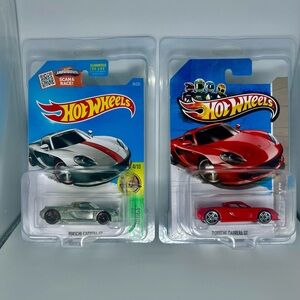 Hot Wheels Porsche Lot Of 2x - Porsche Carrera GT Zamac & Red w/ Case Protectors